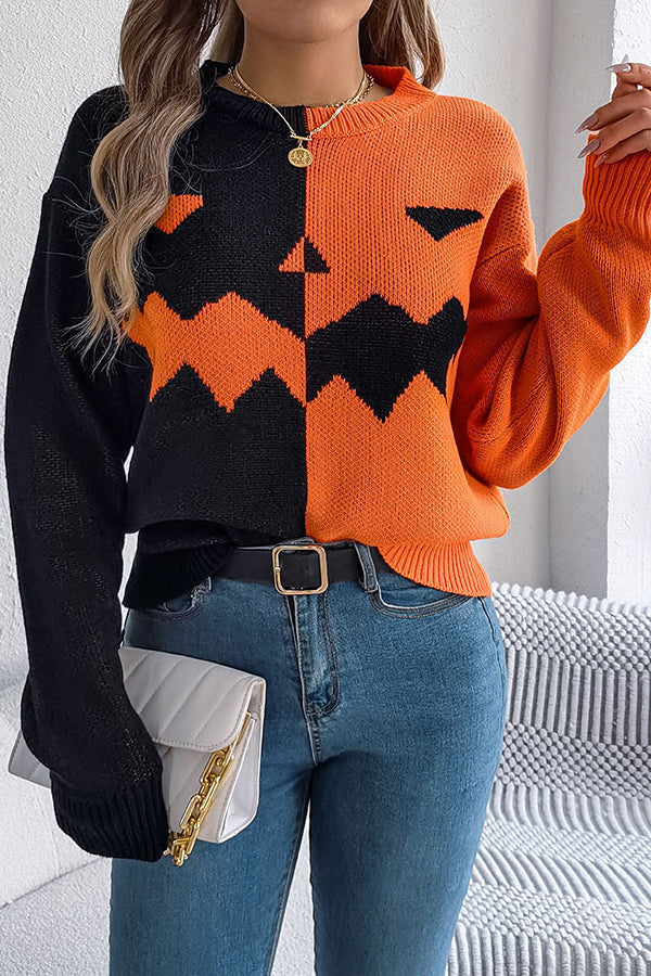 Estrilda | Women's Pumpkin Contrast Colour Sweater with Round Neck - image 5