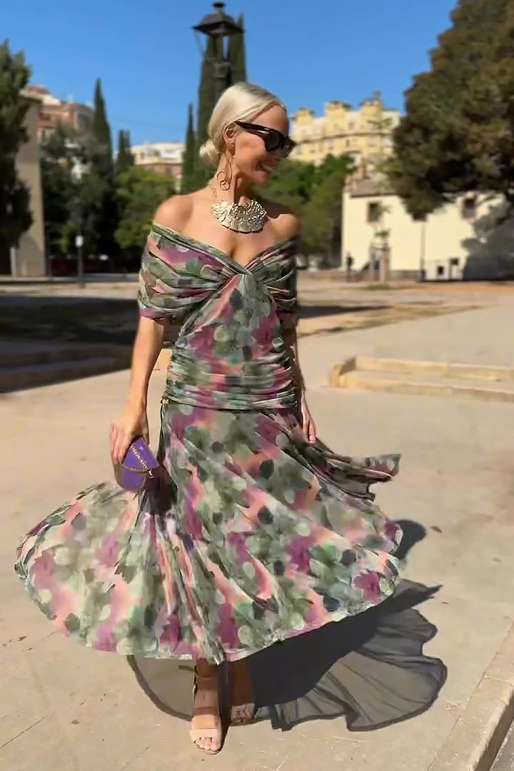 Claribel | Women's Pleated Floral Maxi Dress with V-Neck and Short Sleeves - image 2