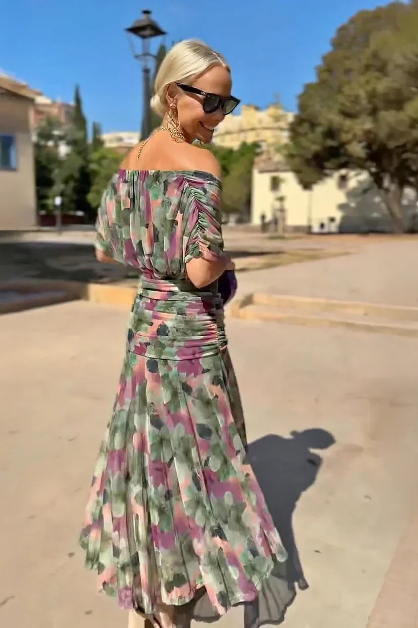 Claribel | Women's Pleated Floral Maxi Dress with V-Neck and Short Sleeves - image 4
