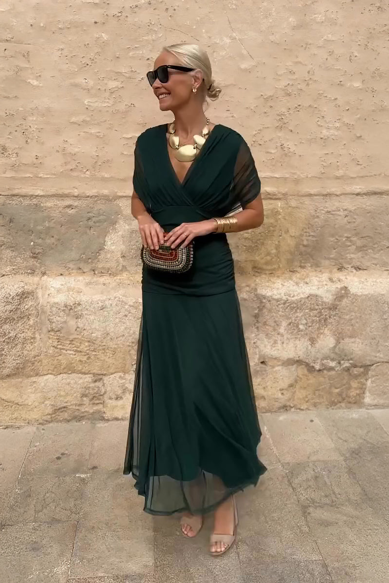 Claribel | Women's Pleated Floral Maxi Dress with V-Neck and Short Sleeves - image 9
