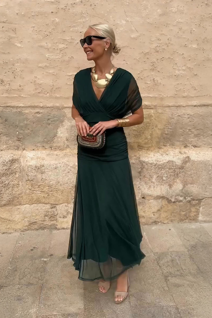 Claribel | Women's Pleated Floral Maxi Dress with V-Neck and Short Sleeves - image 9