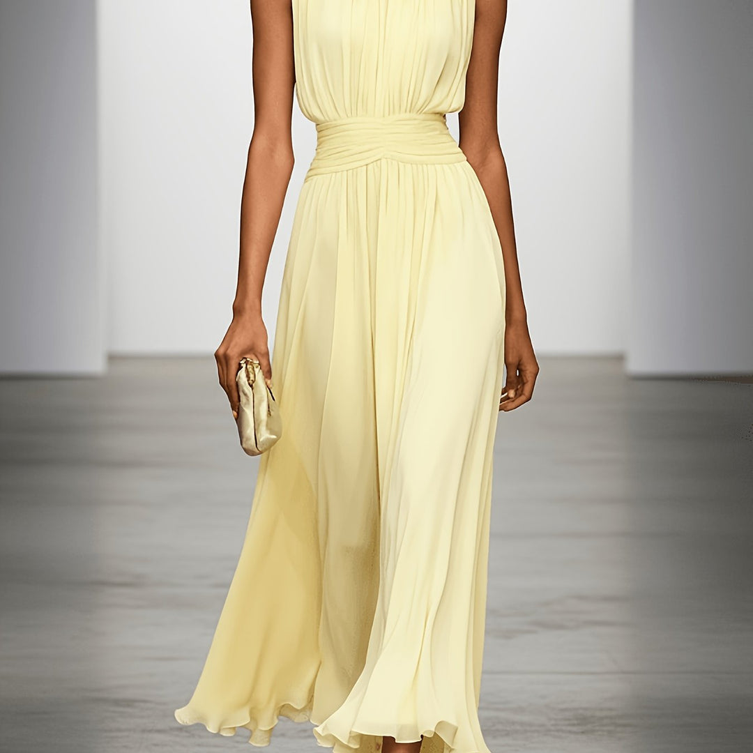 Bellamira | Women's Sleeveless Ruched Waist Maxi Dress with Round Neck - image 8
