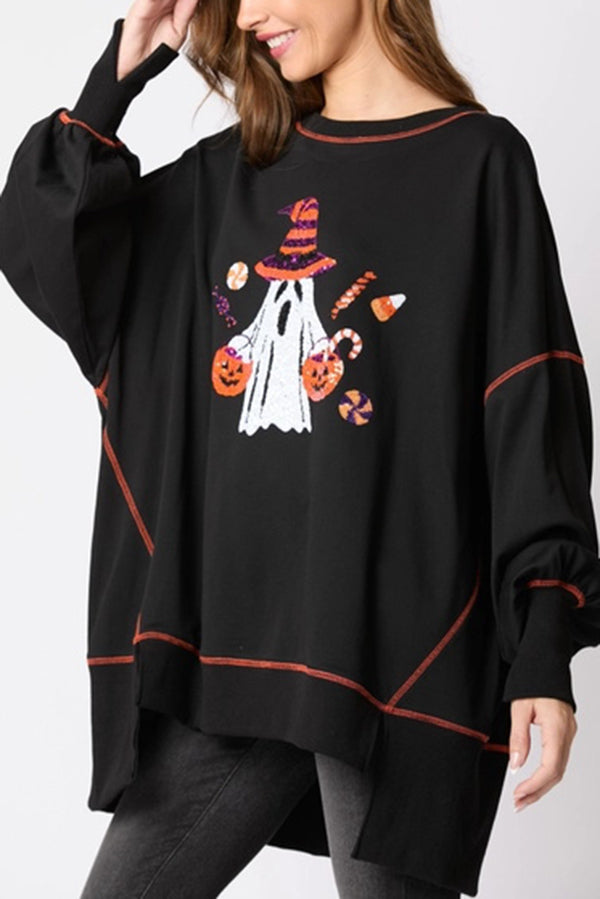 Orella | Women's Sequin Ghost Sweatshirt with Round Neck - image 2