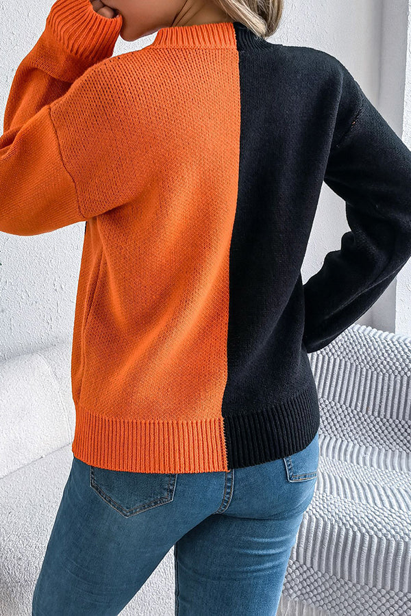 Estrilda | Women's Pumpkin Contrast Colour Sweater with Round Neck - image 8