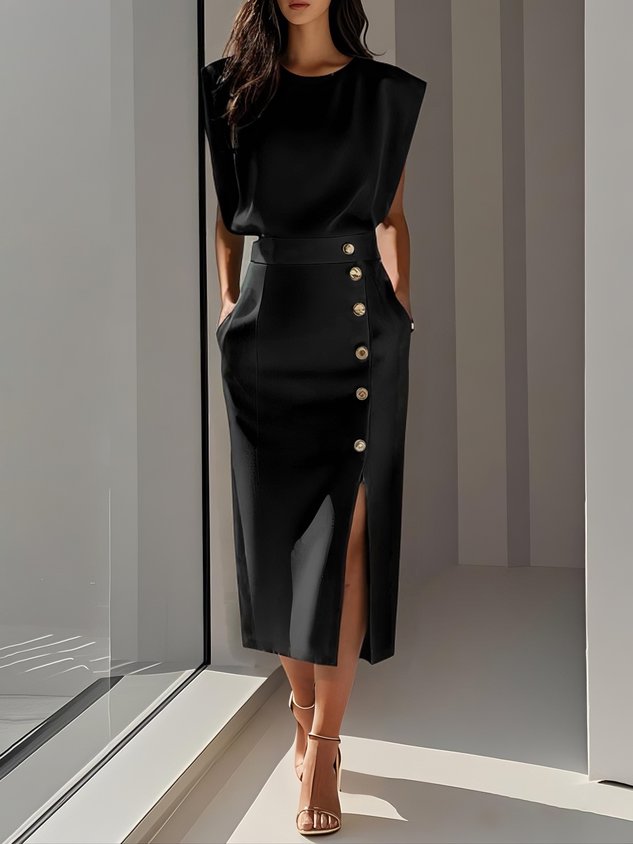 Lodovica | Women's Button-Front Split Midi Dress - image 2