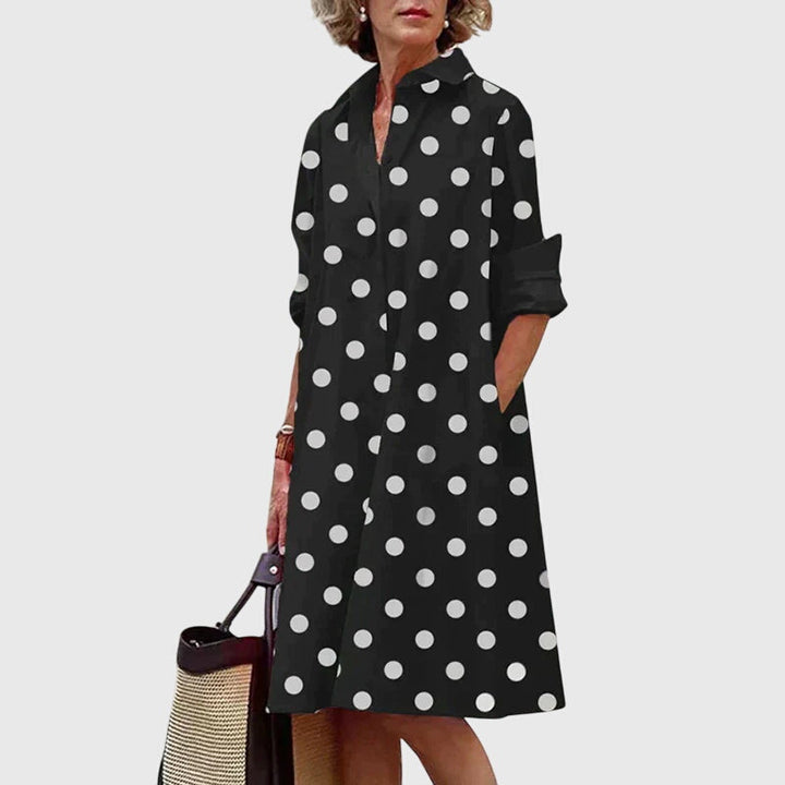 Aldora | Women's Casual Relaxed Midi Dress with Round Neck, Short Sleeves and Pockets - image 6