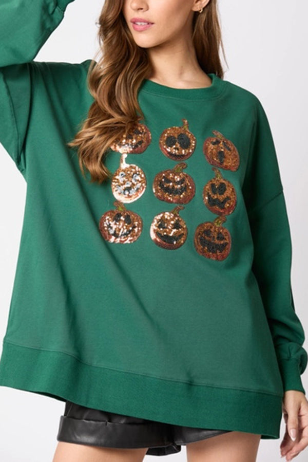 Juetta | Women's Sequin Pumpkin Sweatshirt with Round Neck - image 11