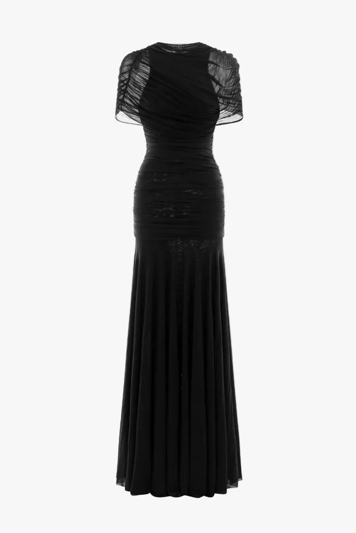 Lysandra | Women's Ruched Bodice Pleated Tulle Maxi Dress