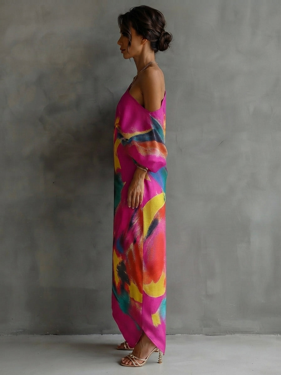 Nives women's off-shoulder printed maxi dress with short sleeves
