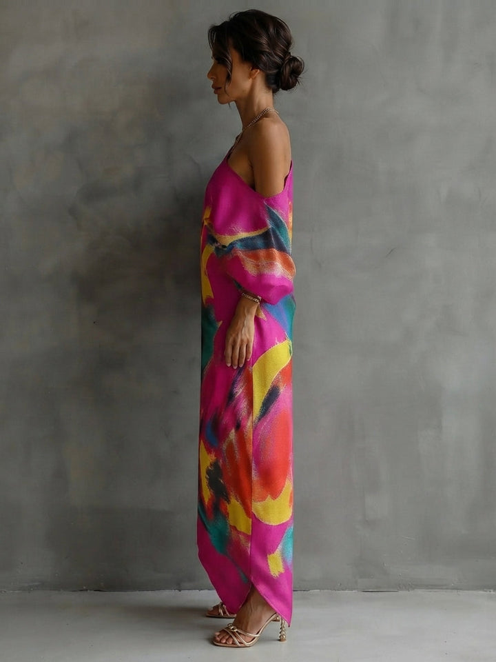Nives women's off-shoulder printed maxi dress with short sleeves