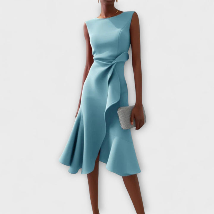 Annora | Women's Draped Sleeveless Midi Dress with Waist Tie and Flared Skirt - image 4