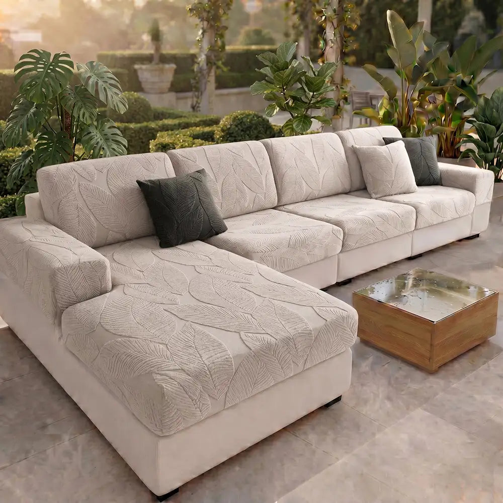Patonga | Leaf Jacquard Stretch Sectional Couch Cover - image 20