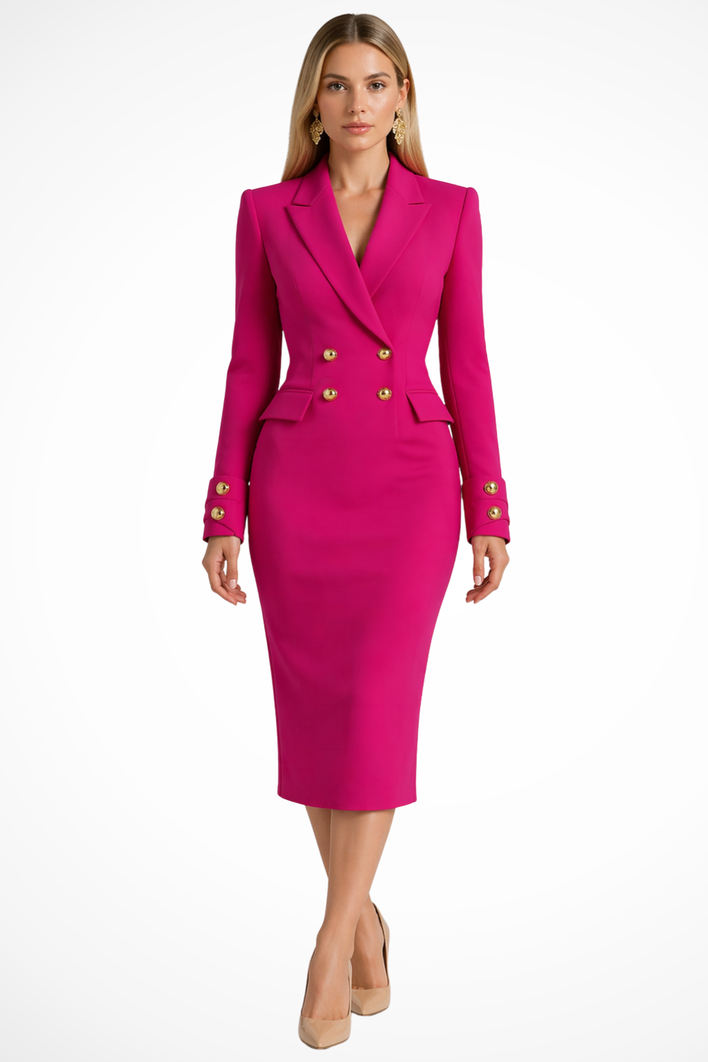 Araminta | Women's Double Breasted Blazer Midi Dress with Gold Buttons
