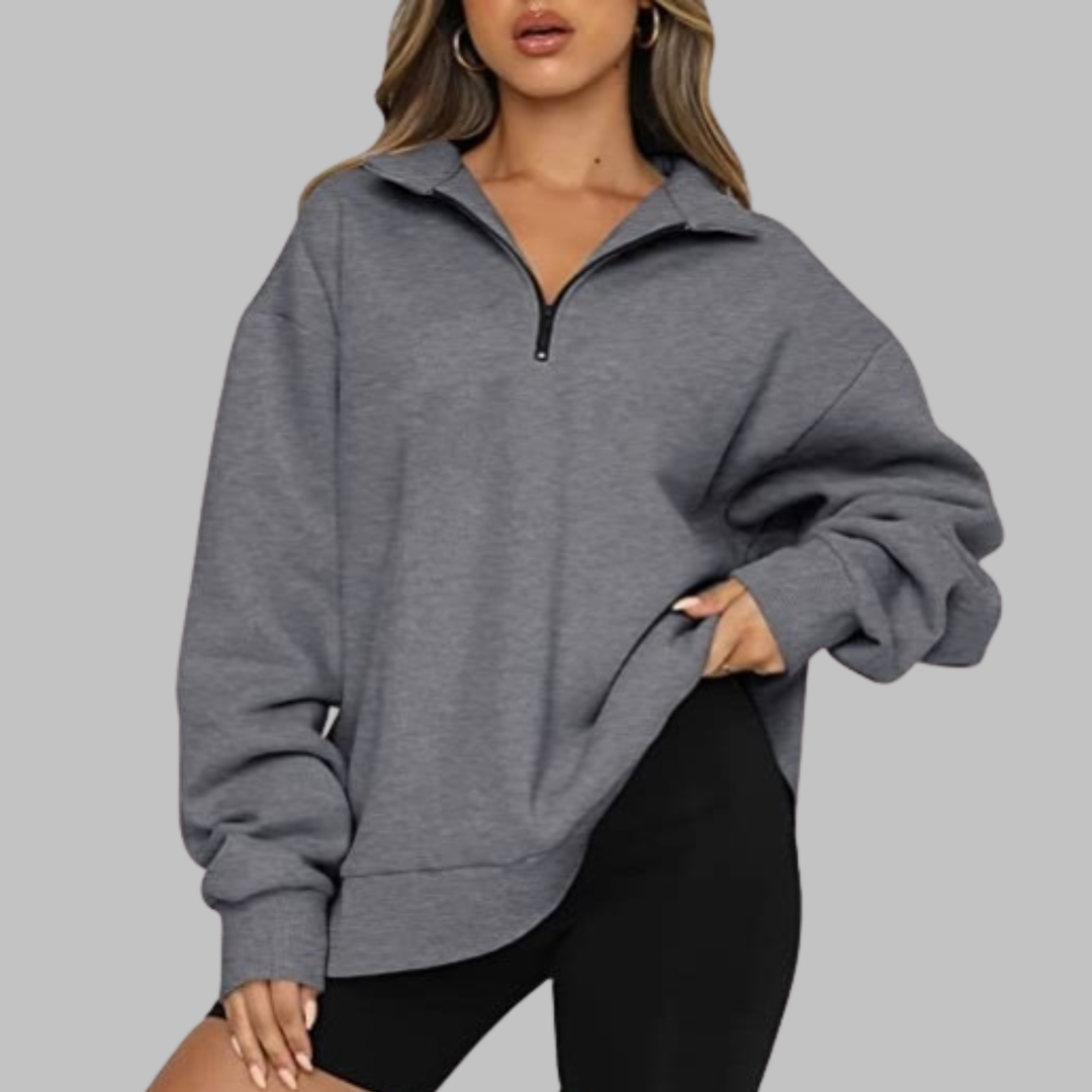 Zelda | Women's - Casual Oversized Half Zip Long Sleeve Sweatshirt