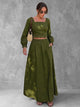 Ursula | Women's side Solid Color Backless Long Sleeves High Waisted Square-neck Two Pieces Set