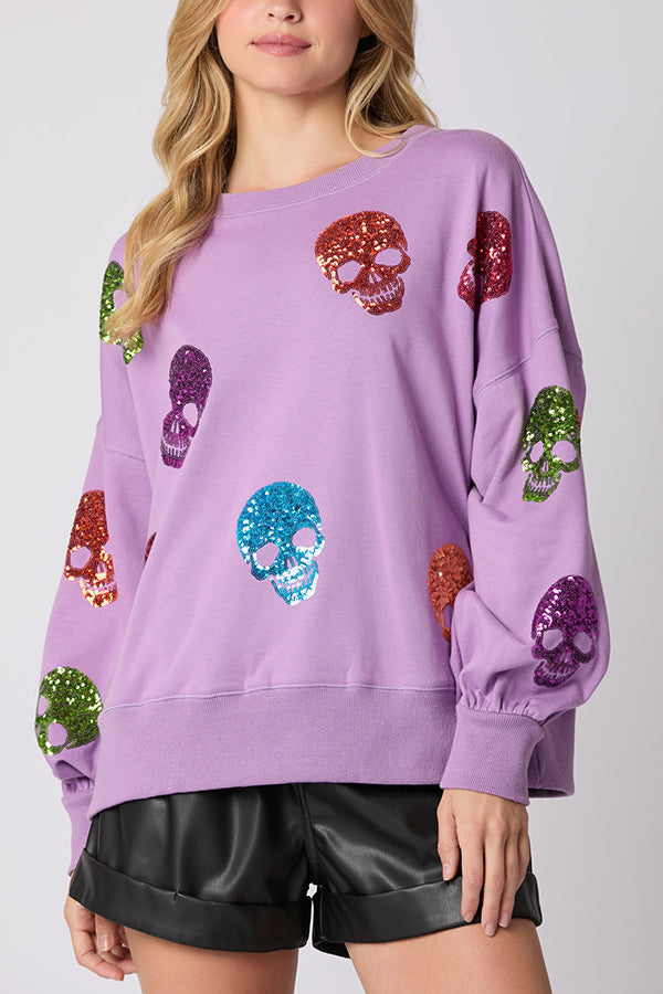 Richenda | Women's Sequin Skull Sweatshirt with Round Neck - image 2