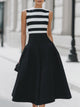 Rosemary | Women's Chic Striped Sleeveless A‑Line Midi Dress With Pockets