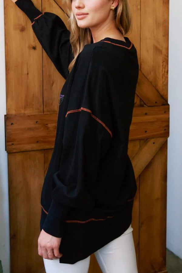 Amicia | Women's Longline Sequin Pumpkin Sweatshirt with Round Neck - image 6