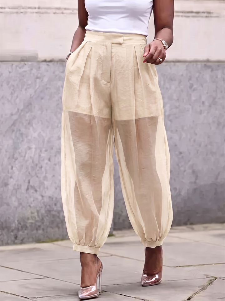 Katarina | Women's Joint Solid Color Pockets Pleated Buttoned High Waisted Trousers Pants