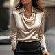 Merlina | Women's Elegant Draped Neckline Satin Blouse