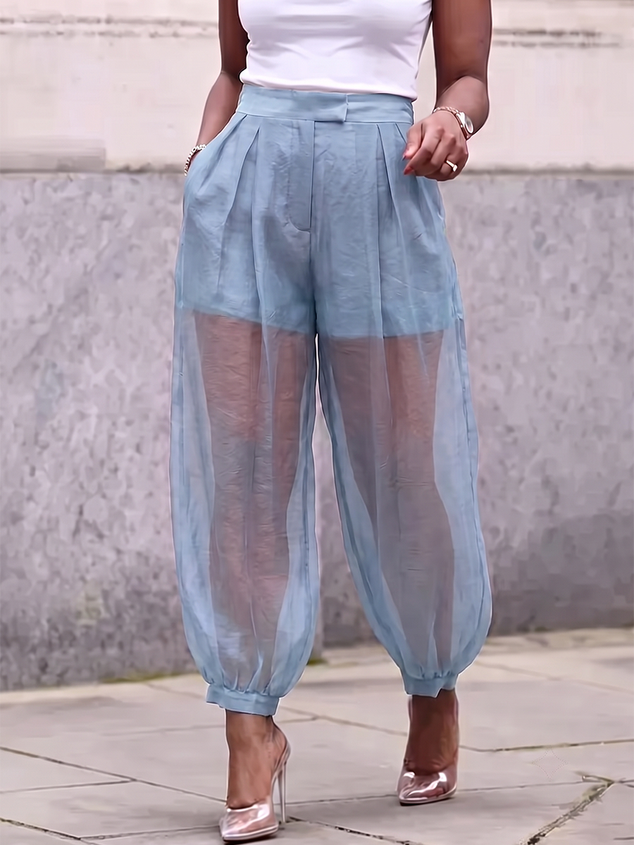 Katarina | Women's Joint Solid Color Pockets Pleated Buttoned High Waisted Trousers Pants