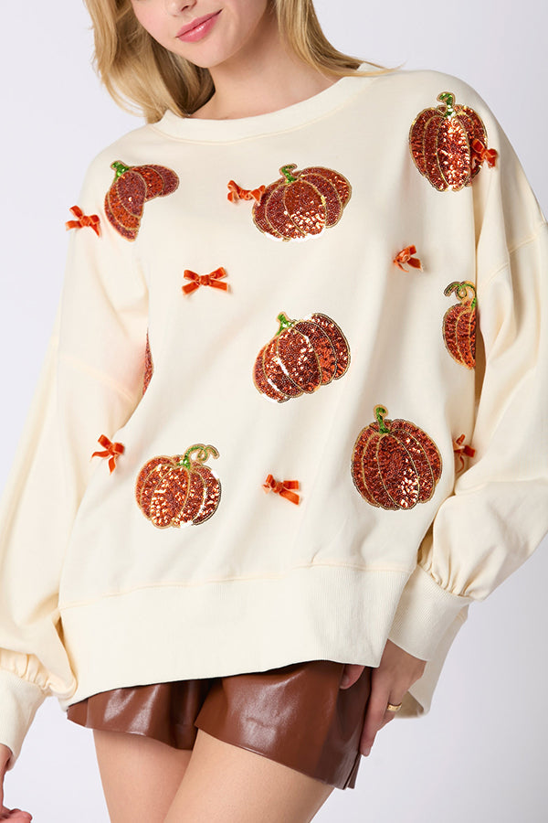 Gisla | Women's Colourful Pumpkin Sweatshirt with Embroidered Detail - image 3