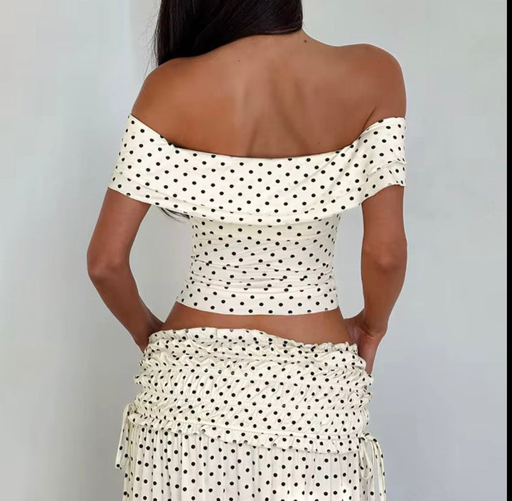 Dolores | Women's Polka Dot Off-Shoulder Top and Maxi Skirt Set