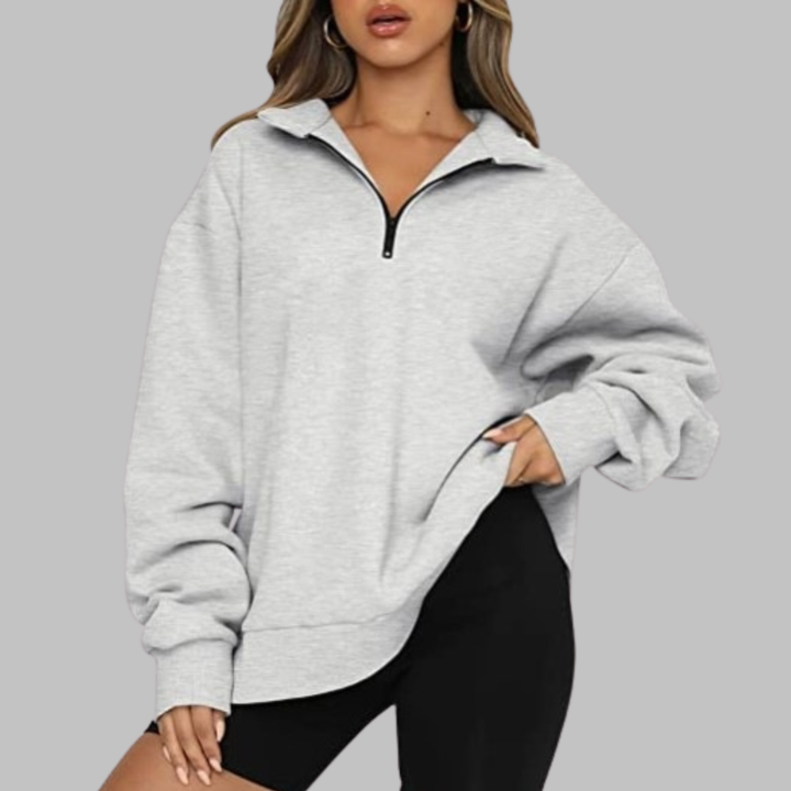 Zelda | Women's - Casual Oversized Half Zip Long Sleeve Sweatshirt