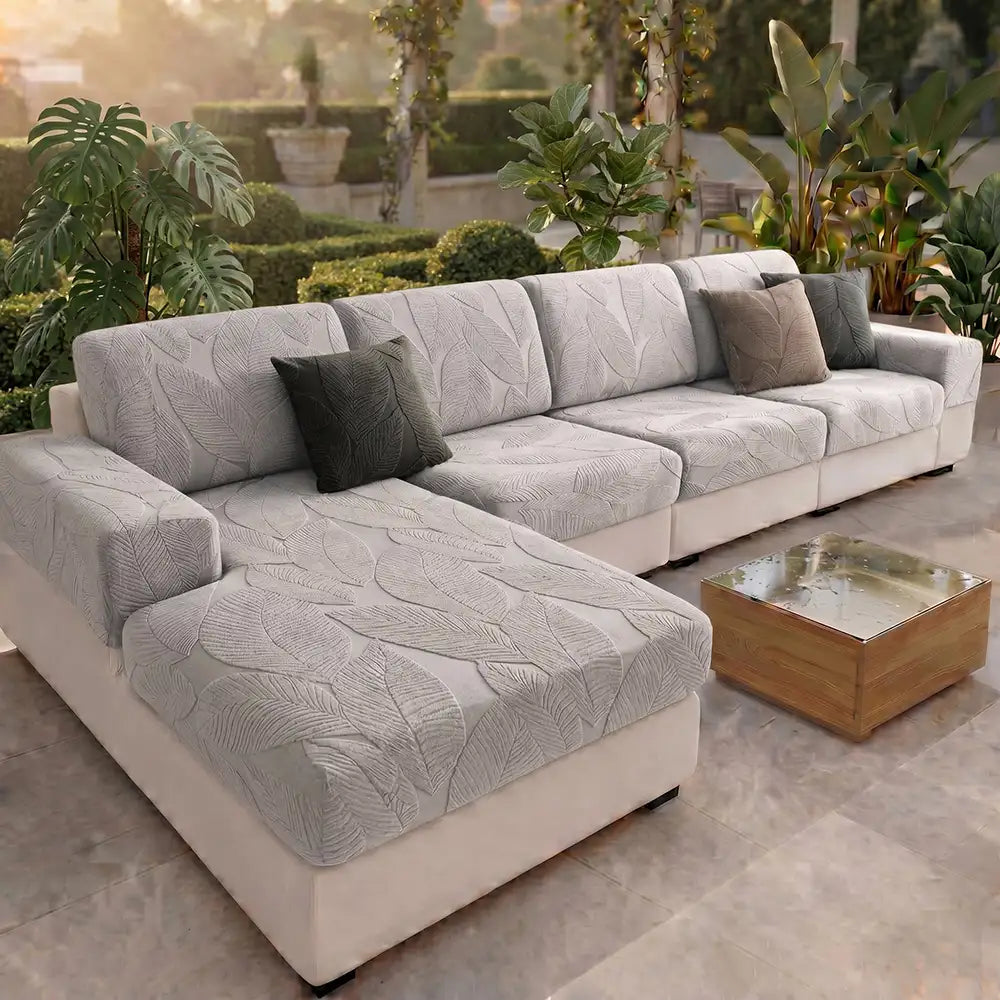Patonga | Leaf Jacquard Stretch Sectional Couch Cover - image 19