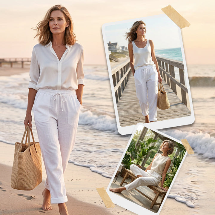 Daphne | Women's Elastic Waist Cotton Linen Casual Pants