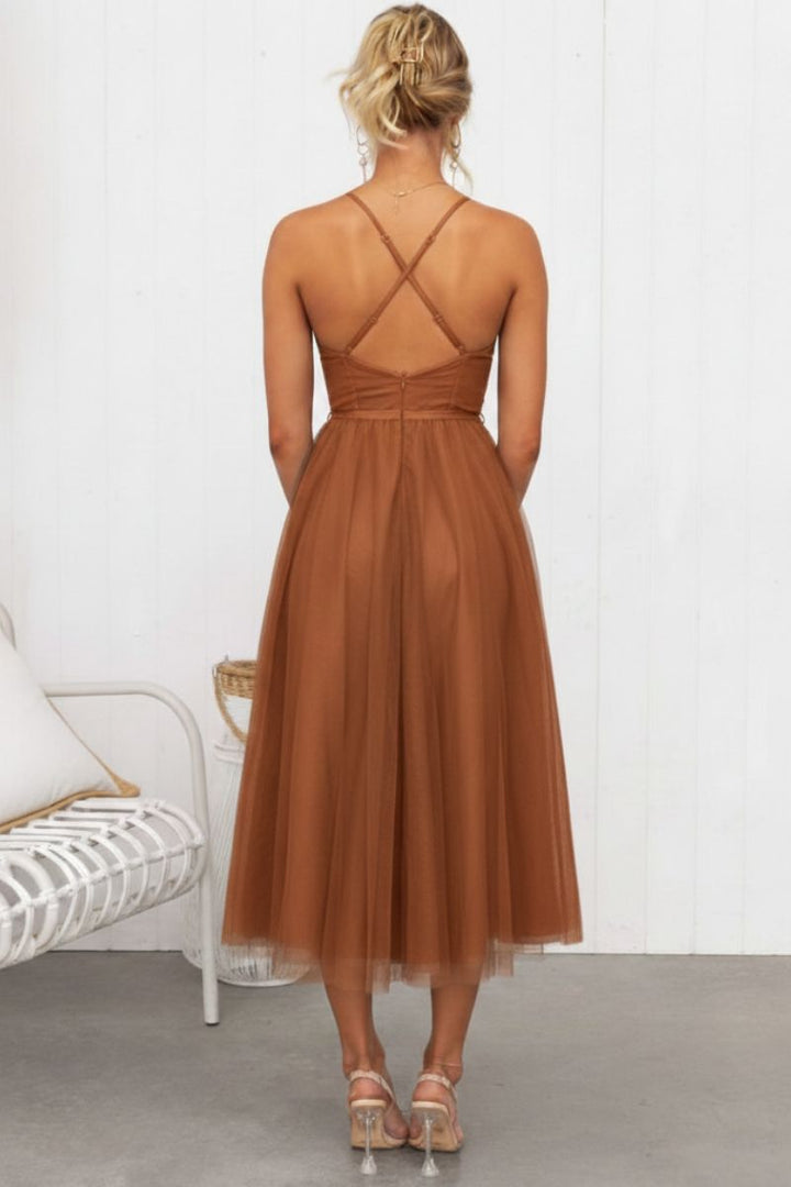 Ersilia women's midi dress with sweetheart neck and short sleeves