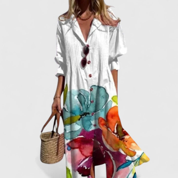 Ianthe | Women's Bohemian Maxi Dress with Round Neck and Half Sleeves - image 2