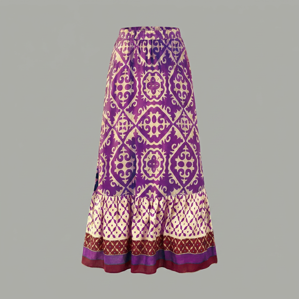 Georgette | Women's Printed Maxi Skirt with Elastic Waist and Tiered Design
