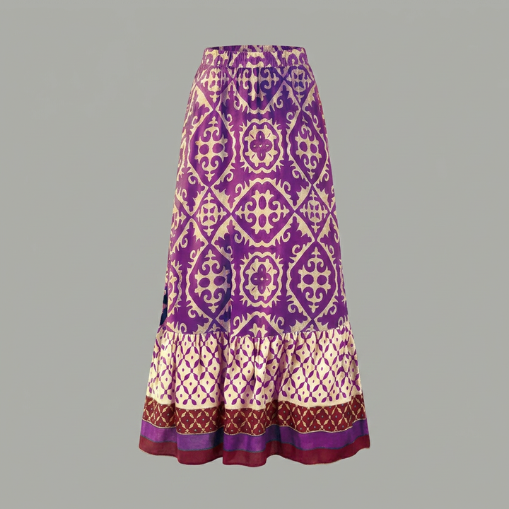 Georgette | Women's Printed Maxi Skirt with Elastic Waist and Tiered Design
