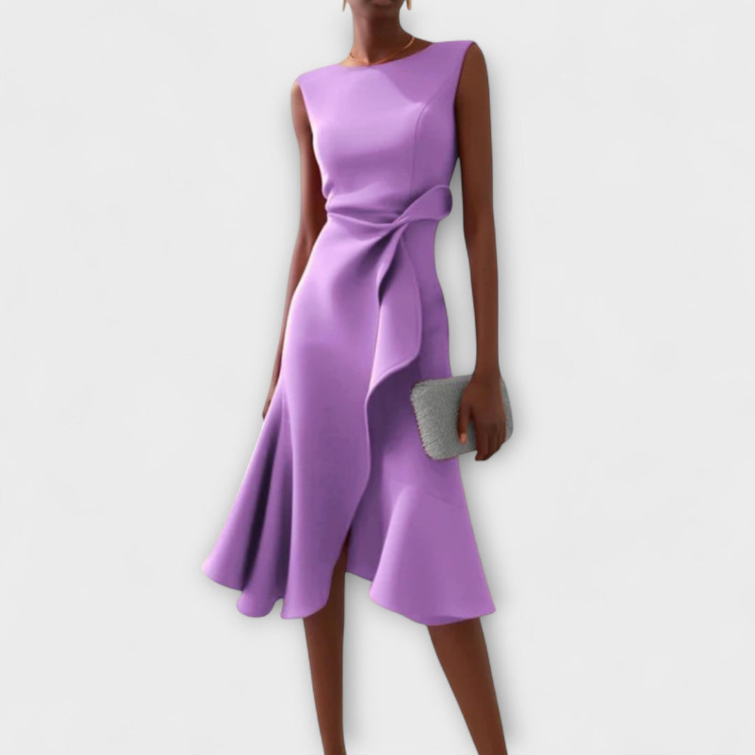 Annora | Women's Draped Sleeveless Midi Dress with Waist Tie and Flared Skirt - image 5