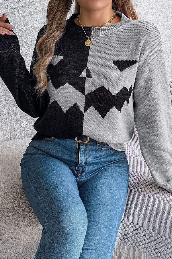 Estrilda | Women's Pumpkin Contrast Colour Sweater with Round Neck - image 12