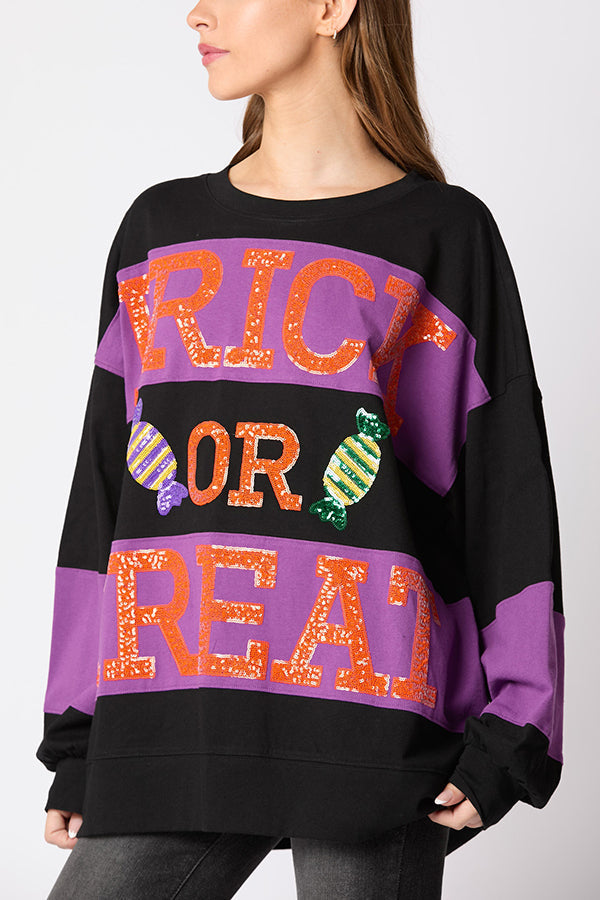 Ascelina | Women's Sequin Letter Colour Block Sweatshirt with Round Neck - image 3