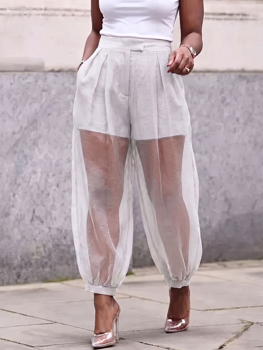 Katarina | Women's Joint Solid Color Pockets Pleated Buttoned High Waisted Trousers Pants