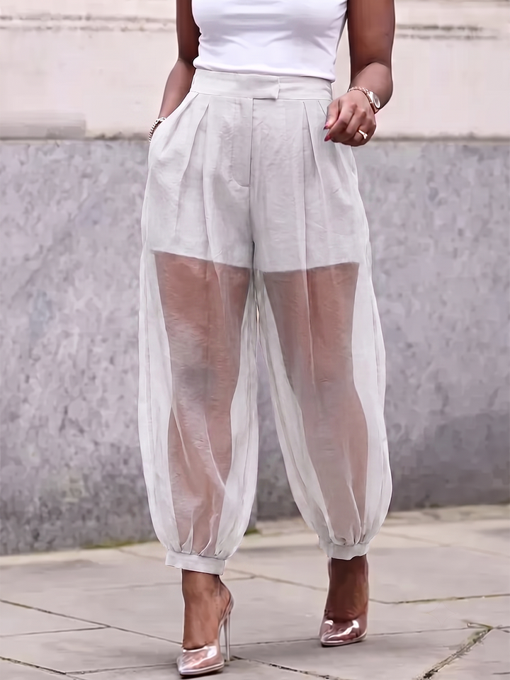 Katarina | Women's Joint Solid Color Pockets Pleated Buttoned High Waisted Trousers Pants