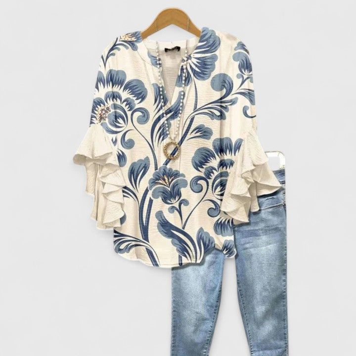 Althea | Women's Elegant Ruffle Sleeve Floral Blouse