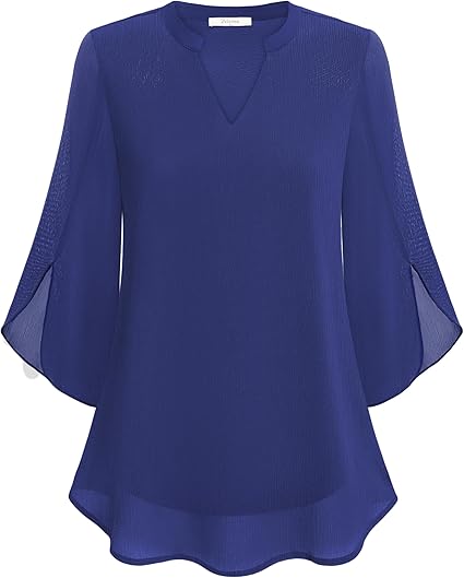 Paloma | Women's V-Neck 3/4 Sleeve Chiffon Blouse with Loose Layered Fit