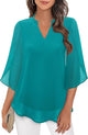 Paloma | Women's V-Neck 3/4 Sleeve Chiffon Blouse with Loose Layered Fit