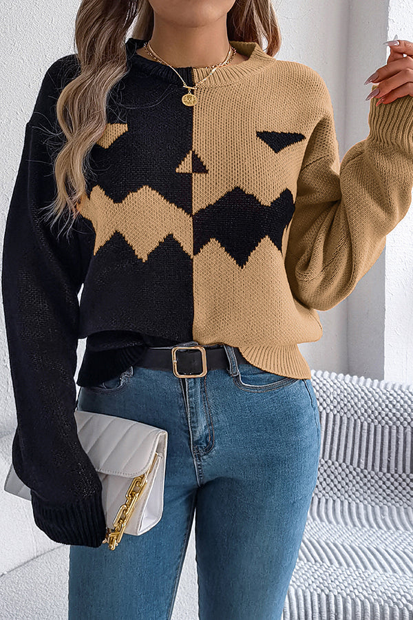 Estrilda | Women's Pumpkin Contrast Colour Sweater with Round Neck - image 15