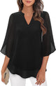 Paloma | Women's V-Neck 3/4 Sleeve Chiffon Blouse with Loose Layered Fit
