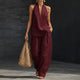 Elodie | Women's Bohemian-Style Linen Two-Piece Set—Strapless Tank Top and Wide-Leg Pants
