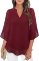 Paloma | Women's V-Neck 3/4 Sleeve Chiffon Blouse with Loose Layered Fit