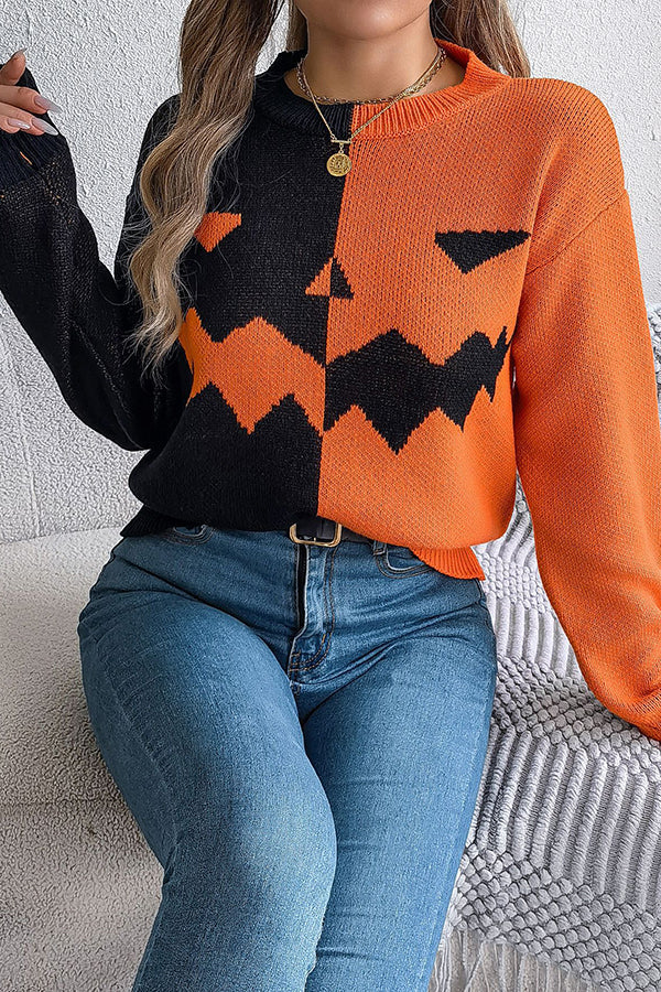Estrilda | Women's Pumpkin Contrast Colour Sweater with Round Neck - image 7