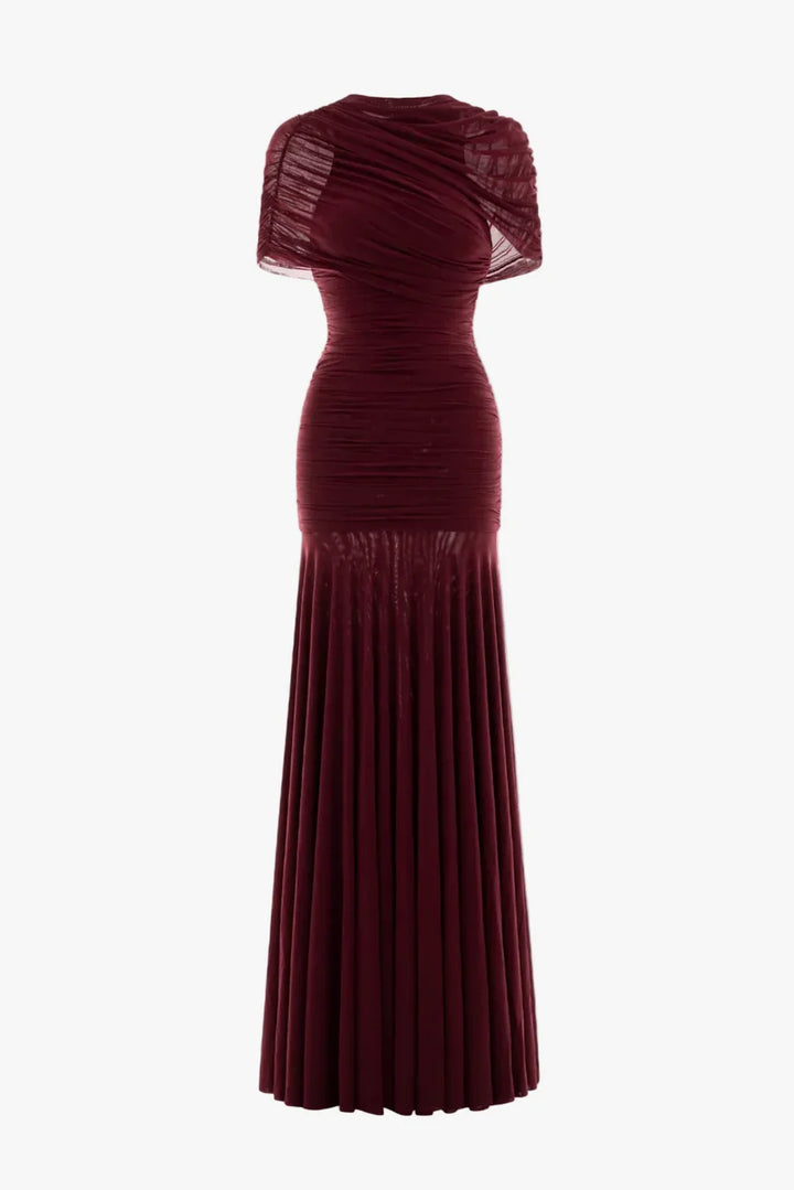 Lysandra | Women's Ruched Bodice Pleated Tulle Maxi Dress