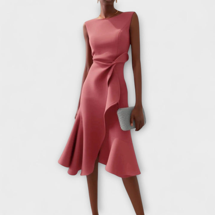 Annora | Women's Draped Sleeveless Midi Dress with Waist Tie and Flared Skirt - image 3