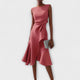 Annora | Women's Draped Sleeveless Midi Dress with Waist Tie and Flared Skirt - image 3